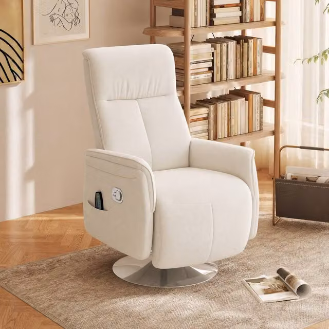 STILVORA Massage Recliner Armchair with Ottoman in Beige Fabric – 1