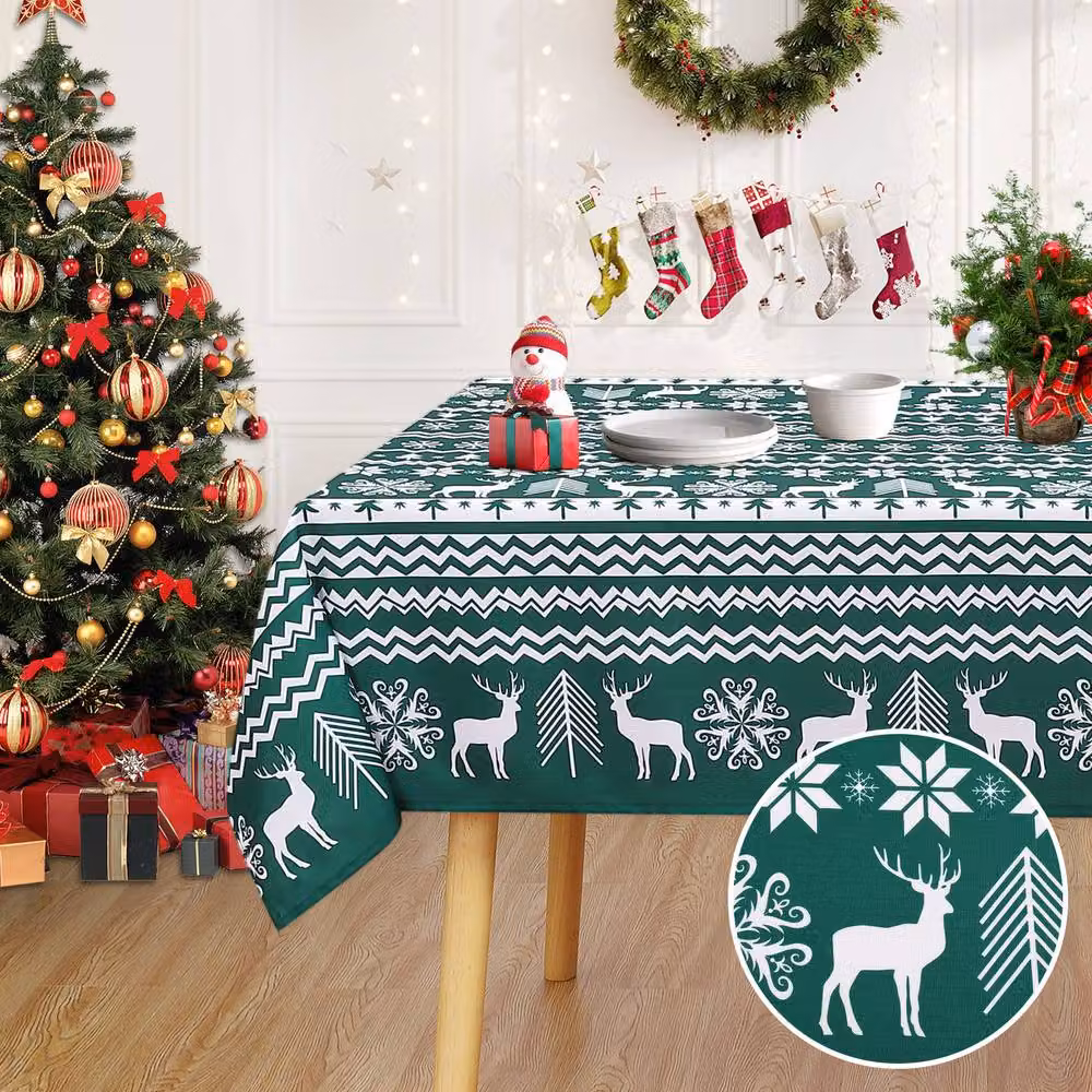 London Boutique Festive Christmas Waterproof Polyester Tablecloth in Green, 132 x 132 cm – 2