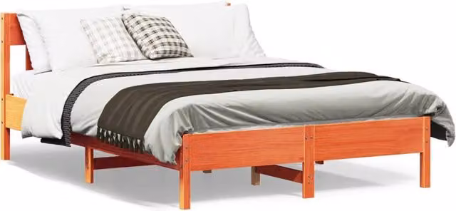 Berkfield Home King Size Solid Wood Pine Bed Frame in Wax Brown, W: 150 cm, L: 200 cm