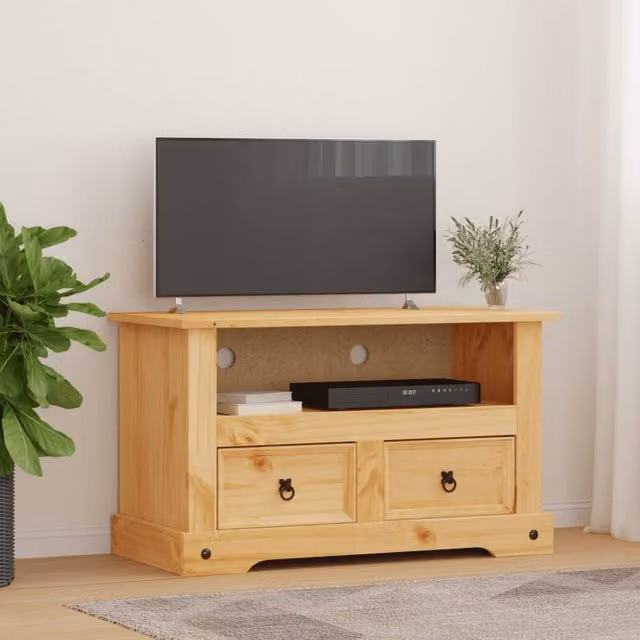 Berkfield Home Corona Range Mexican Pine TV Cabinet in Brown, W/D/H: 91 x 43 x 56 cm – 1