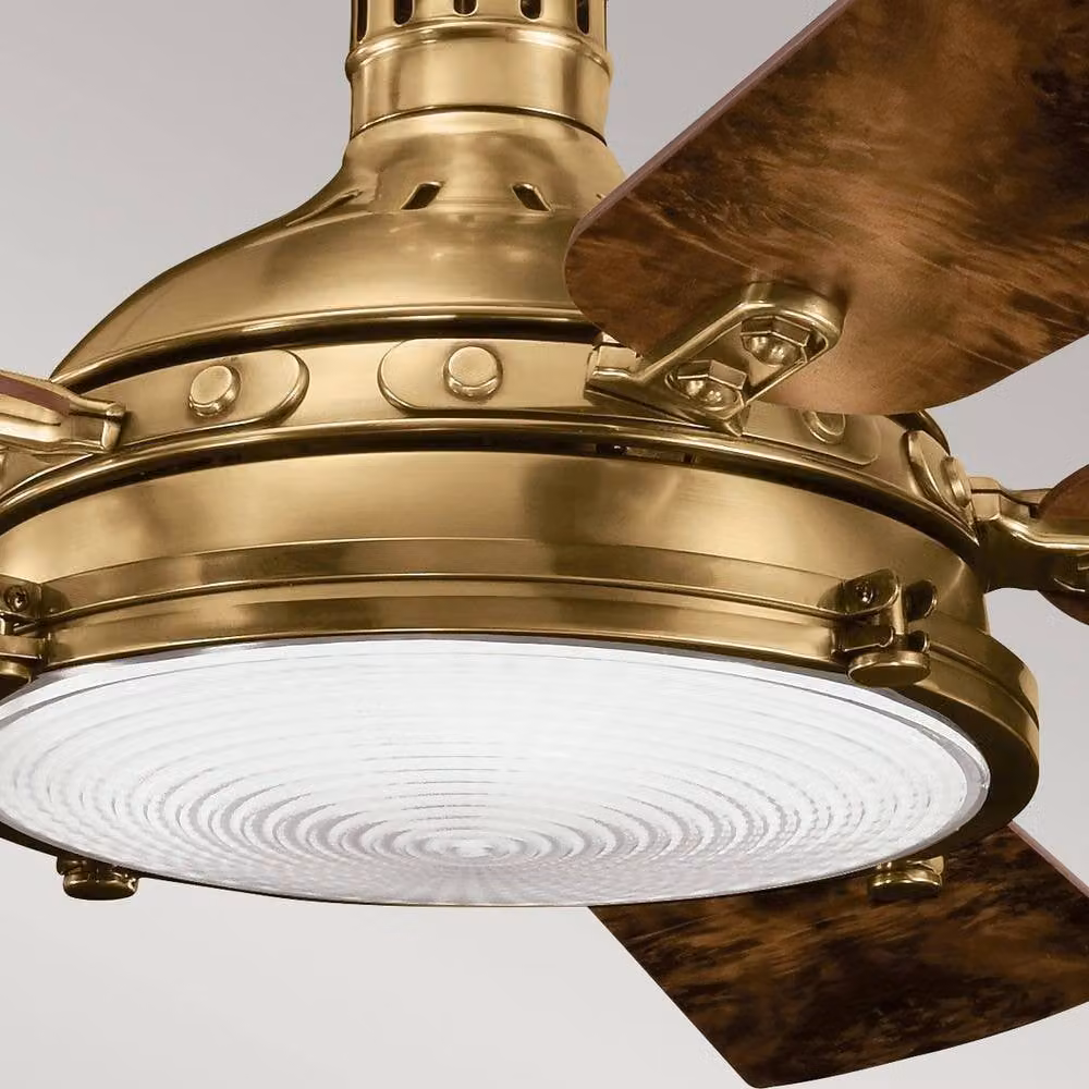 Netlighting Hatteras Bay Ceiling Fan in Burnished Brass with Dimmable LED and Remote Control, Diameter: 142 cm – 2
