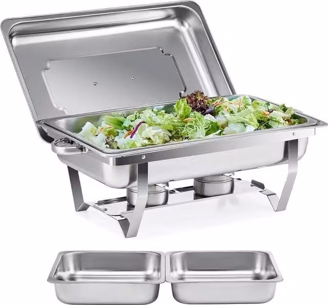 MantraRaj 9 Litre Silver Stainless Steel Chafing Dish with 2 Half Size Food Pans for Catering Professionals