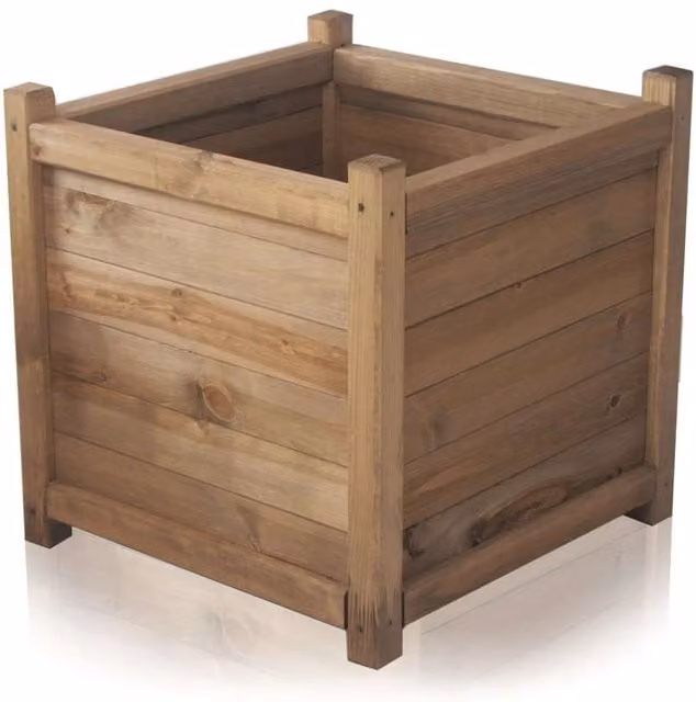 Primrose Brown Wood Cube Planter Tub, Width: 50 cm