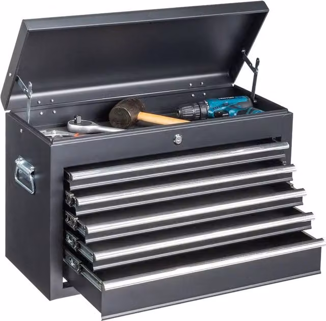 Nordara Black 5-Drawer Tool Chest with Metal Top and Ball Bearing Slides for Garage Storage – 1