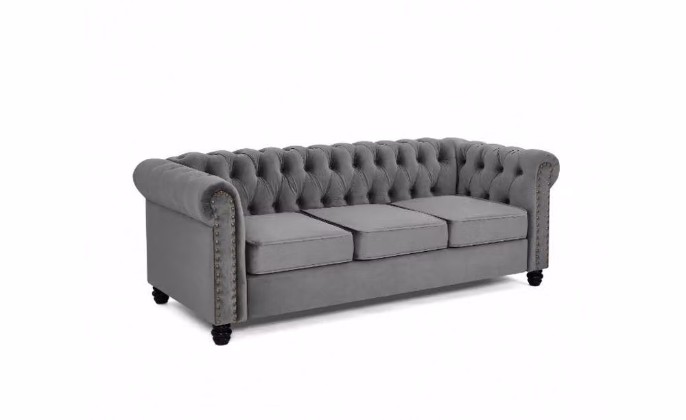 Home Detail Chester 3 Seater Grey Velvet Chesterfield Sofa – 2