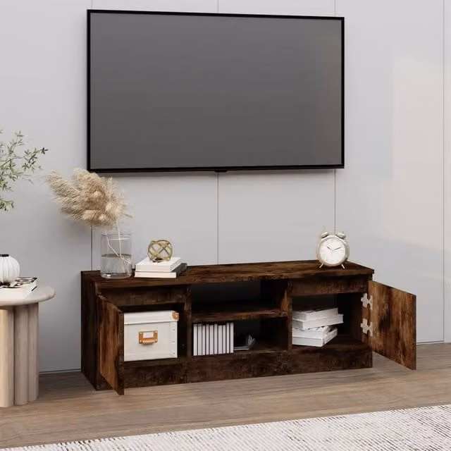 Berkfield Home TV Cabinet with Door in Smoked Oak Brown, W/D/H: 102 x 30 x 36 cm