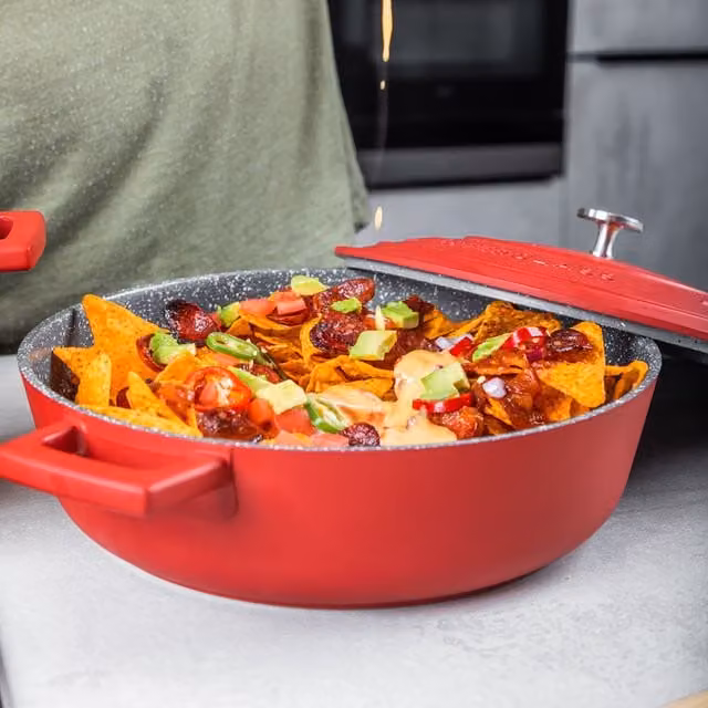 MasterClass Red Shallow Cast Aluminium Casserole Dish, 4L