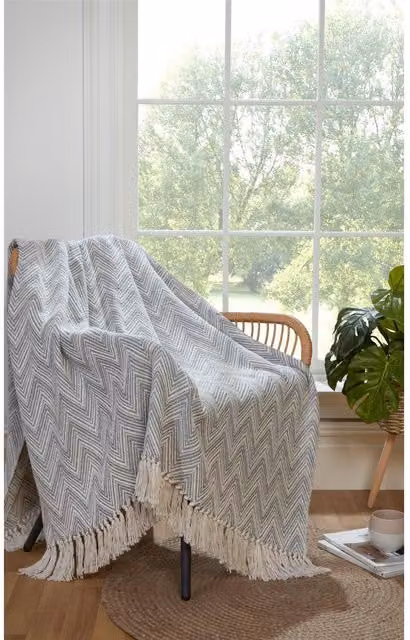 Portfolio Home Chester Herringbone Woven Throw in Grey, W: 130 cm, L: 170 cm