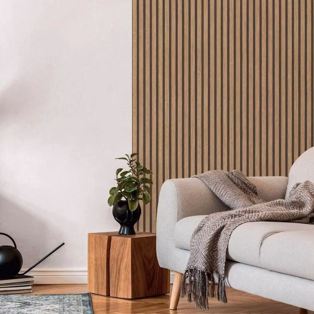 NESTLUNE 3D Wooden Slat Panelling Wallpaper in Brown, W/H: 100 x 15 cm – 3