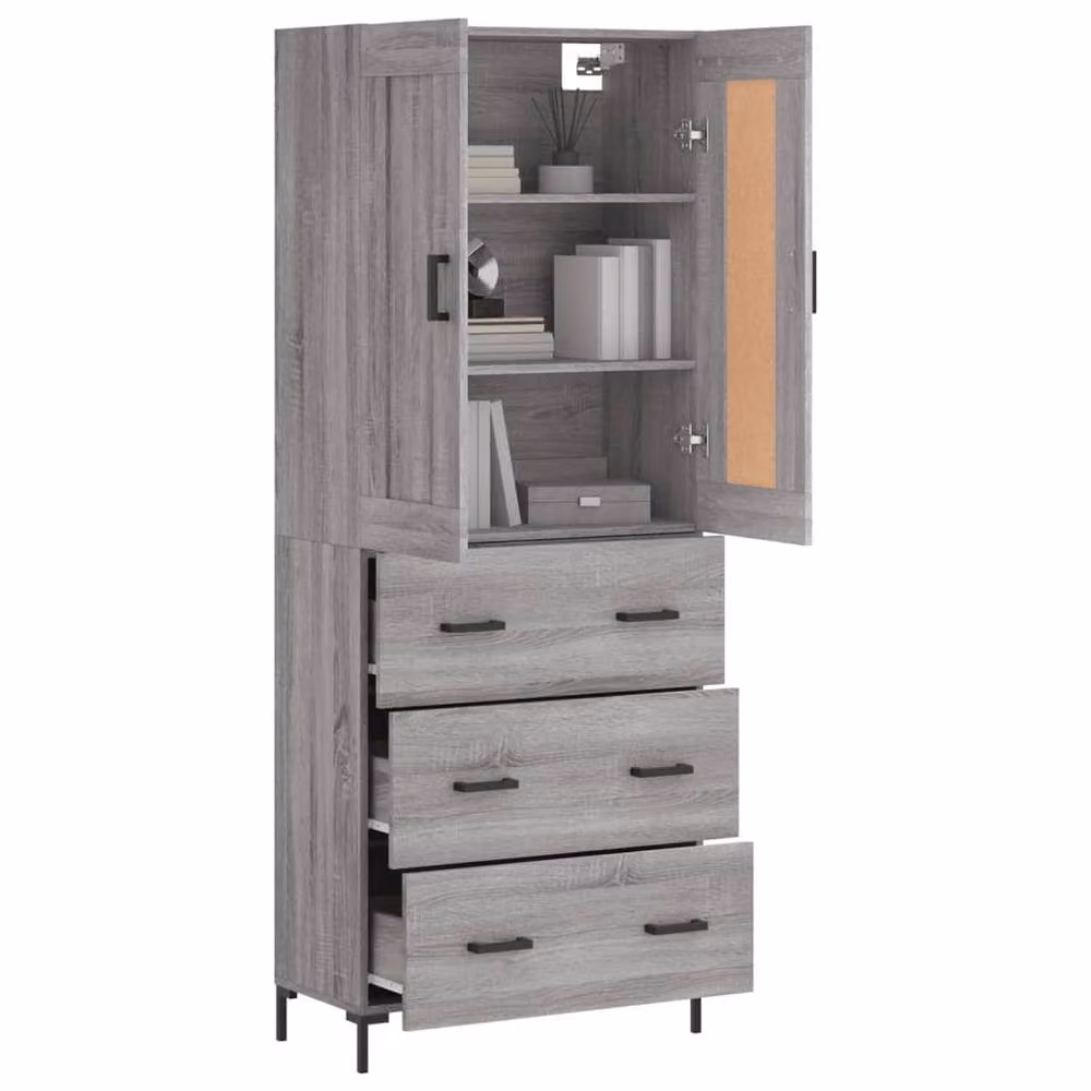 Berkfield Home Modern Grey Highboard with Hinged Doors and Internal Shelves, W/D/H: 69.5 x 34 x 180 cm – 2