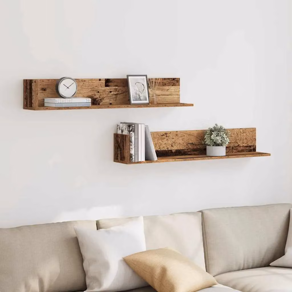 Berkfield Home Wall Shelves, 2 Piece Set in Brown Old Wood, W/D/H: 100 x 16.5 x 16.5 cm – 3