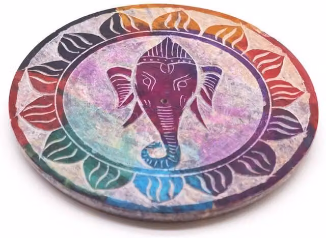 KDMD Ganesha Soapstone Incense Holder, Multicolour Carved Round Stone Disc for Aromatherapy – 1