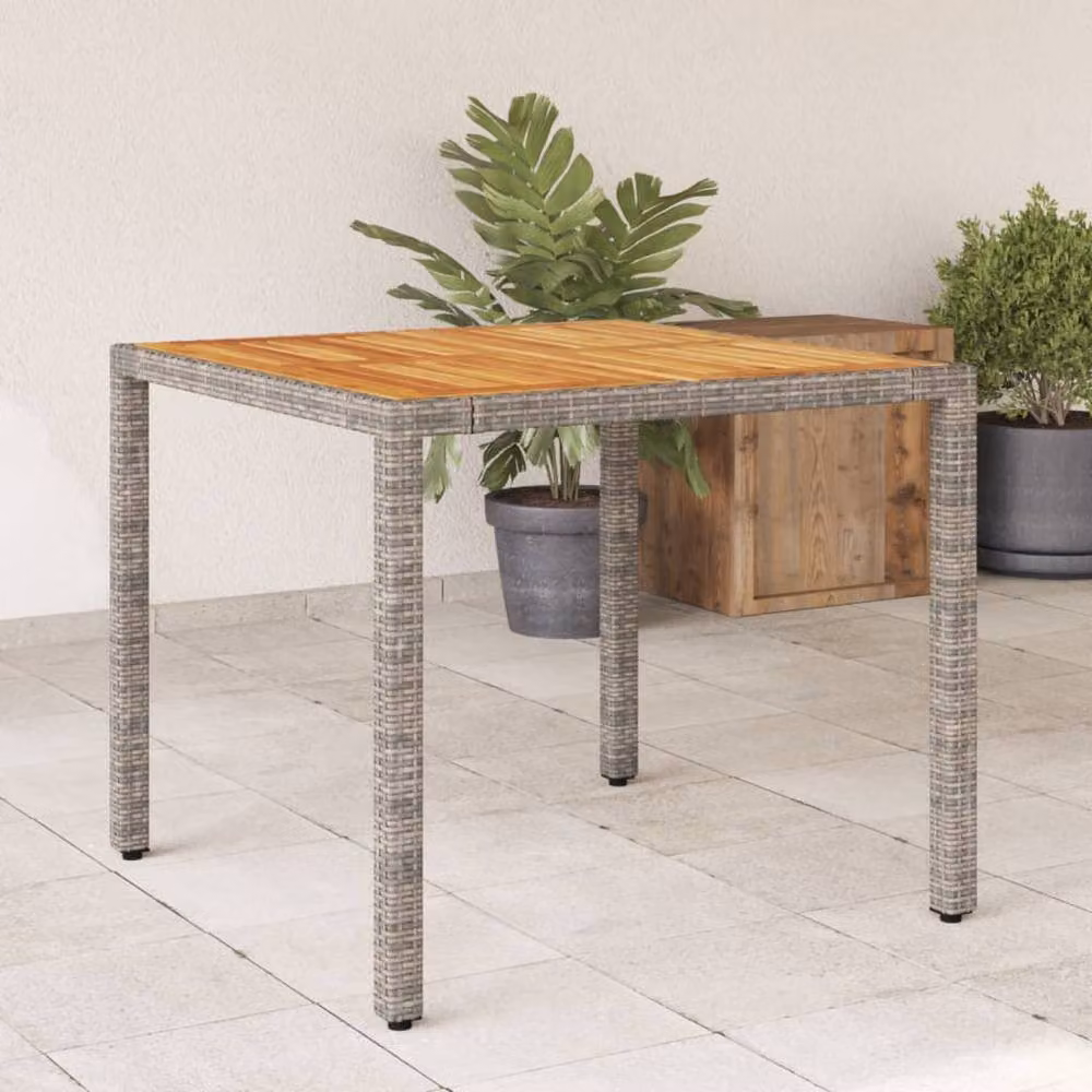 Berkfield Home Grey Poly Rattan Garden Table with Acacia Wood Top W/D/H: 90 x 90 x 75 cm – 2