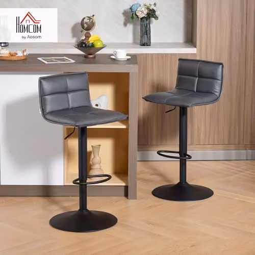 HOMCOM Set of 2 Modern Swivel Height Adjustable Bar Stools in Grey – 2