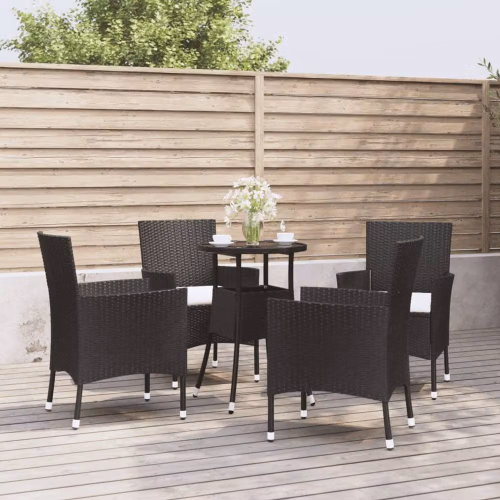 Berkfield Home Beautiful 5 Piece Garden Bistro Set with Cushions in Black Poly Rattan – 2