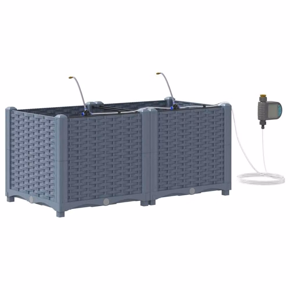 Berkfield Home Garden Planters with Water Irrigation System, 2 Pack, Grey – 2