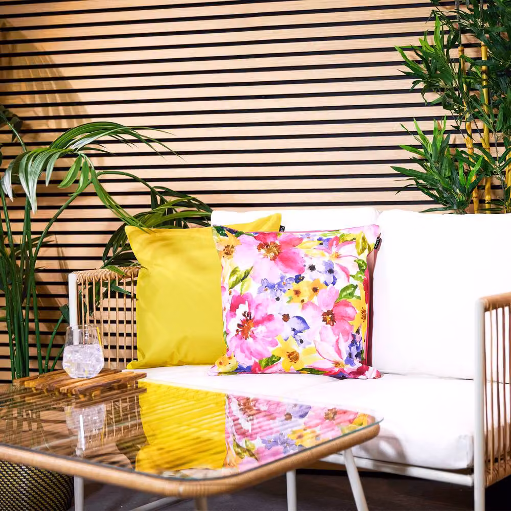 icon 4-Pack Indoor & Outdoor Waterproof Square Cushions in Pink and Yellow Watercolour Floral Print, W/D/H: 43 x 43 x 43 cm – 2
