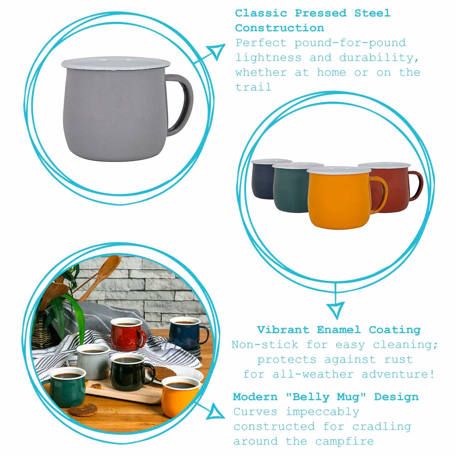 Argon Tableware Coloured Enamel Belly Mugs, 375ml, Pack of 12 in Grey – 2