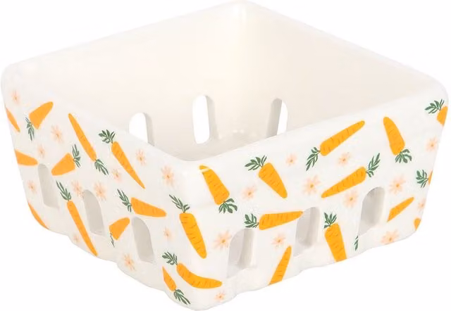 Kingsbury Gifts Floral Ceramic Square Berry Basket in White and Orange