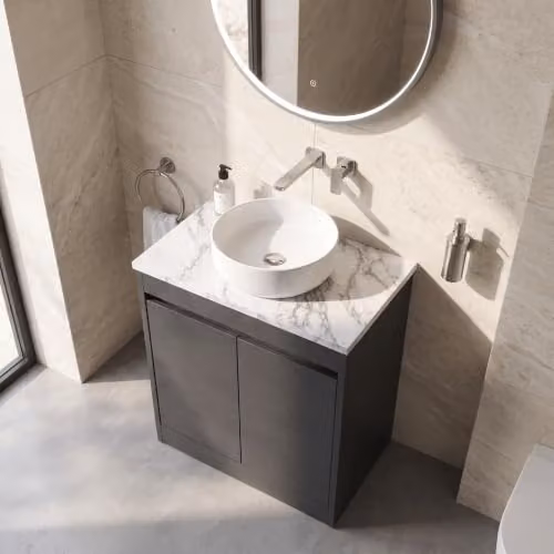Balterley Modern 2 Door Handleless Bathroom Vanity Unit with Worktop and LED Lighting, Grey, W/D/H: 62 x 39.5 x 83.5 cm – 5