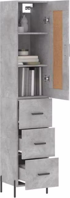 Berkfield Home Industrial Highboard in Grey with Hinged Doors and Internal Shelves, W/D/H: 34.5 x 34 x 180 cm