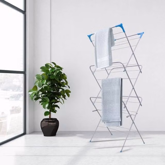 EONLION 3 Tier Foldable Metal Laundry Clothes Drying Airer Rack in White