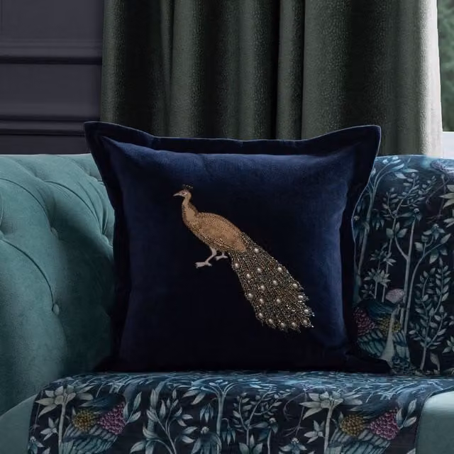 Voyage Maison Mayura Feather Filled Velvet Cushion in Blue, W/D/H: 55 x 55 x 55 cm – 1