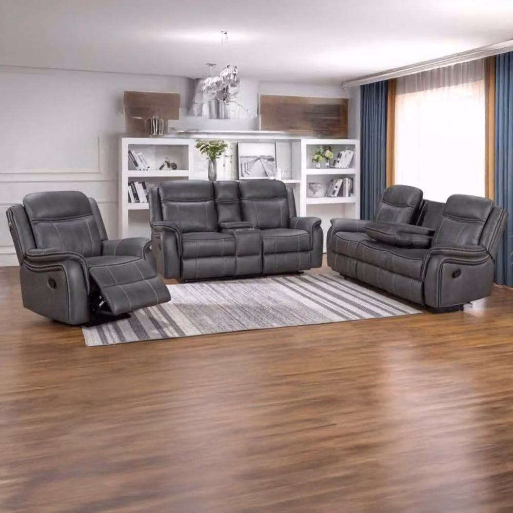 Furnishings For Less UK Tara 3 Piece Reclining Sofa Suite in Grey Leather Look Fabric (3+2+1) – 4