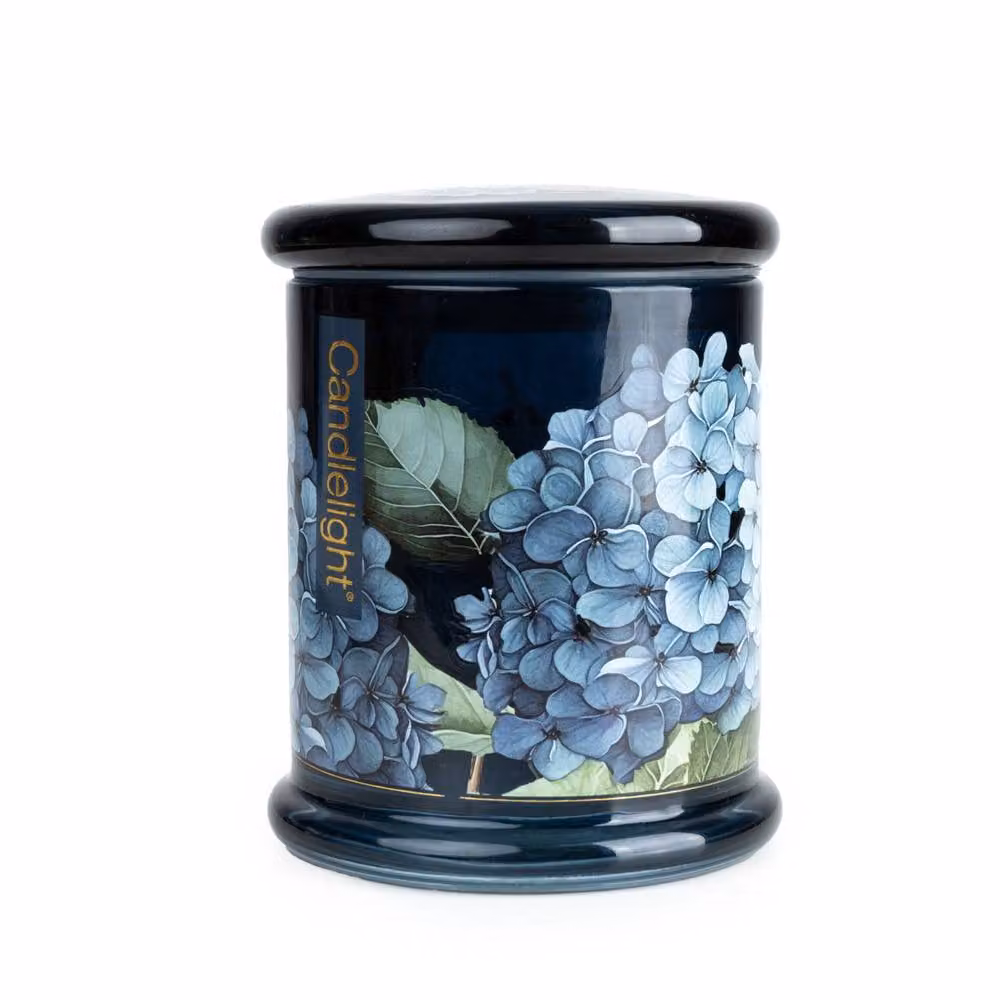 Madison & Mayfair Large Hydrangea & Jasmine Lidded Jar Candle in Blue Glass – 2