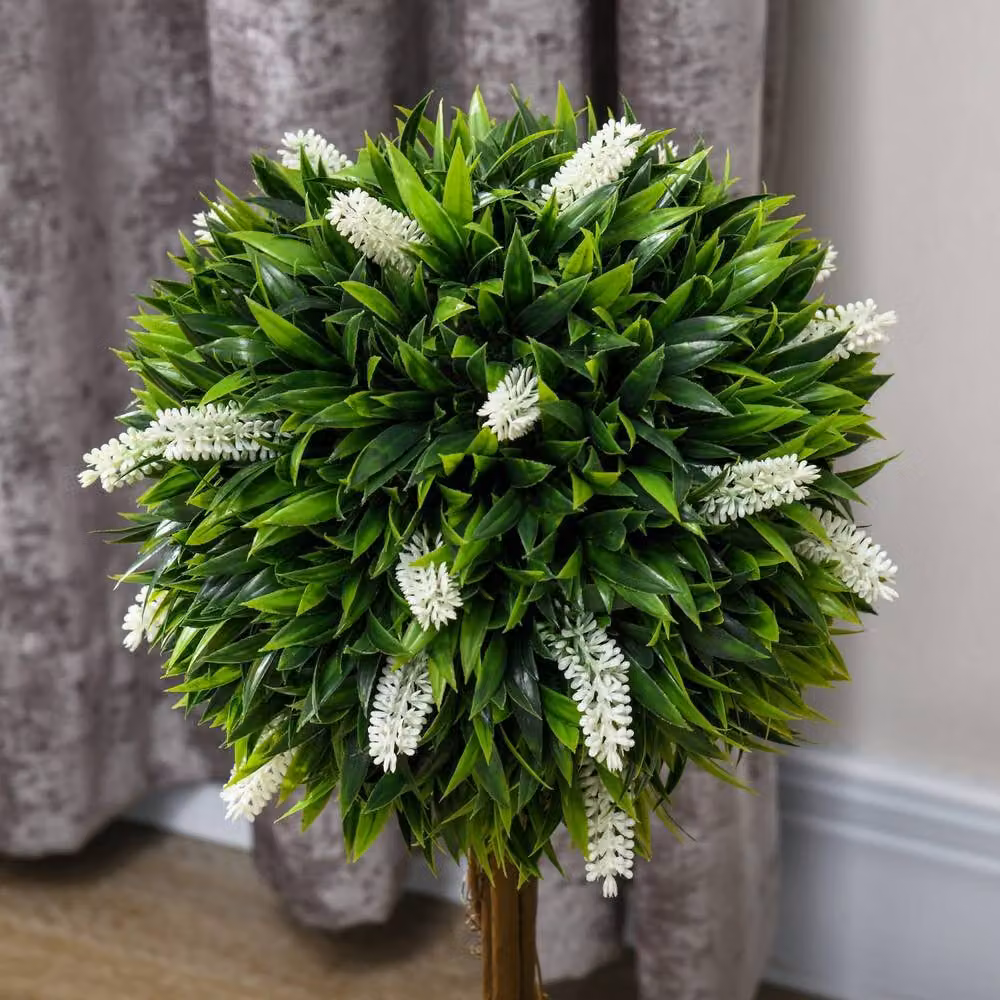 Wyld Haus Fano Neri Set of 2 White Artificial Floral Ball Trees with Pots, Height: 60 cm – 6