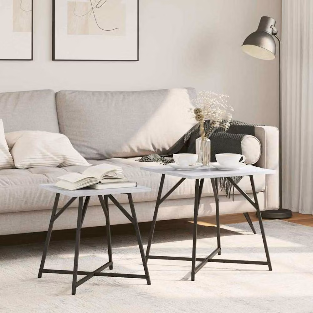 Berkfield Home Set of 2 Grey Sonoma Side Tables in Engineered Wood and Metal – 2
