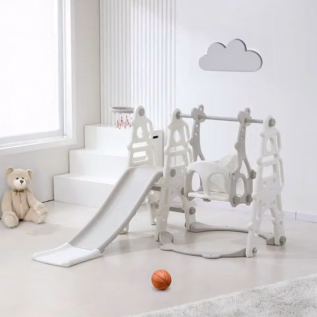 Neo Children's Playset Swing Set with Slide in White