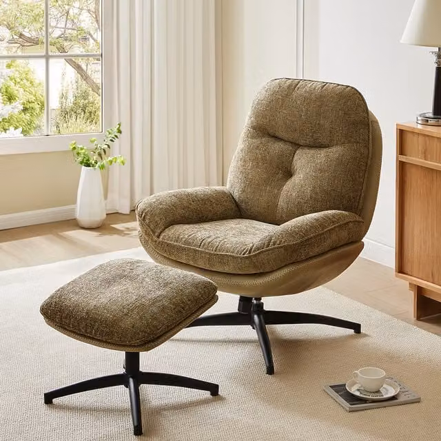 Komore Modern Green Fabric Lounge Chair and Ottoman Set