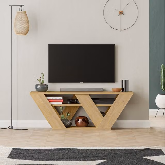 Decortie Pipralla Modern Multimedia TV Unit with Shelves in Oak – 1