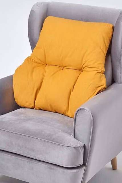 Homescapes Mustard Yellow Cotton Back Support Cushion, Depth: 15 cm