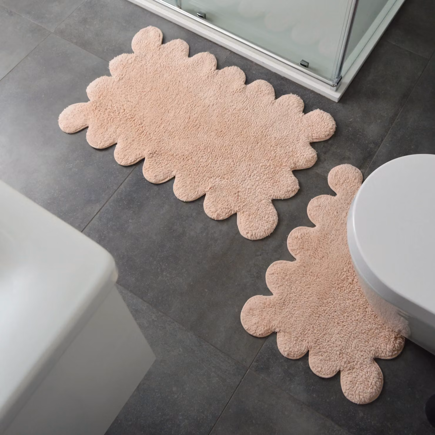 Allure Bath Fashions Two Piece Scallop Bath Mat Set in Pink, 100% Cotton – 4