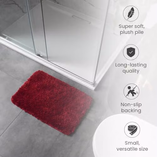 Odyssey Collection Deep Pile Shaggy Microfibre Bath Mat, Burgundy, W: 40 cm, D: 60 cm, H: 2 cm – 4