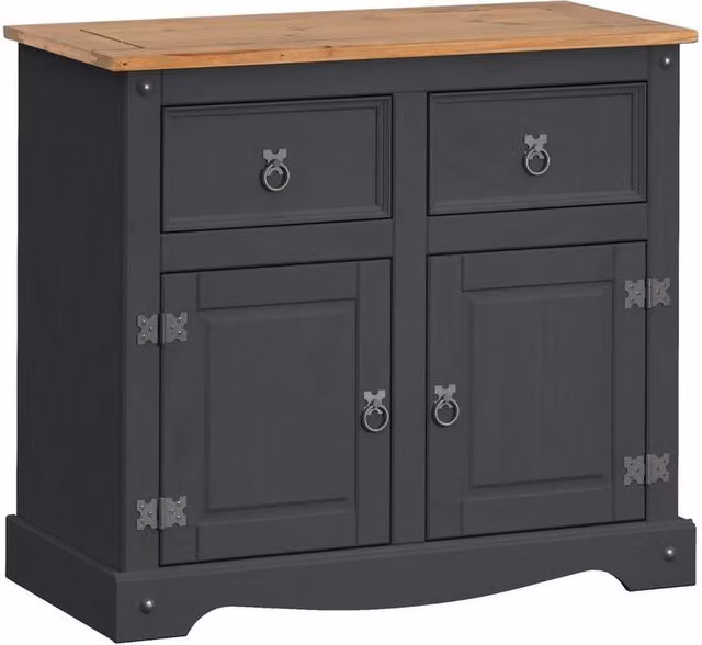 FORGEVIO Rustic Two Door Wood Sideboard in Charcoal Grey