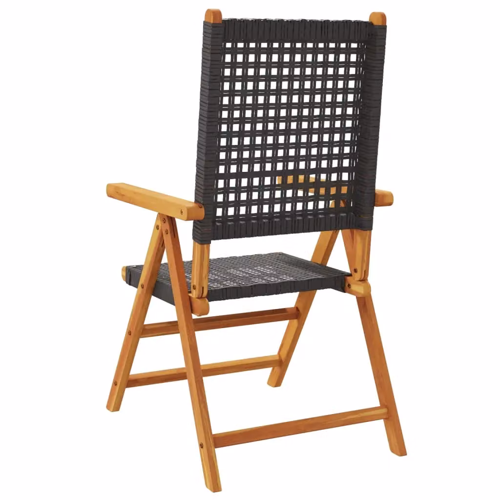 Berkfield Home Set of 4 Black Poly Rattan Reclining Garden Chairs with Acacia Solid Wood Frames – 3