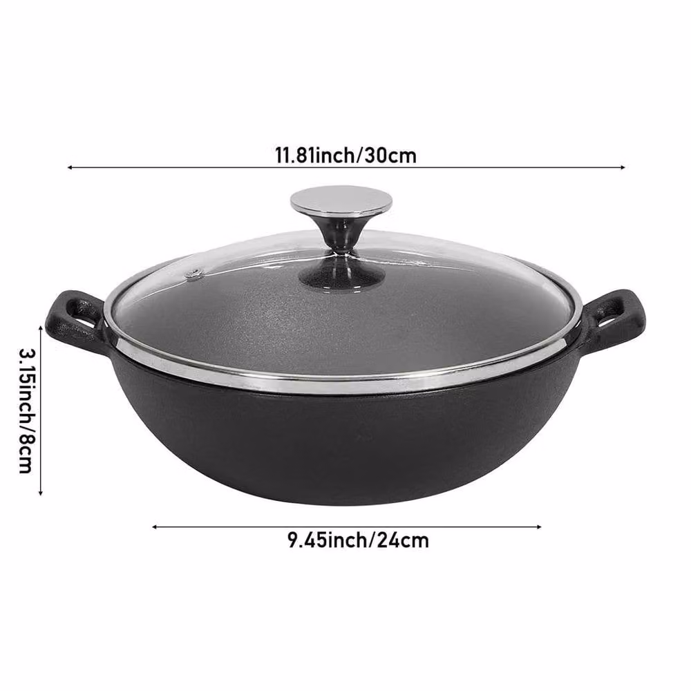 NESTLUNE Non-stick Cast Iron Deep Stir Frying Wok in Black, Diameter: 24 cm, Height: 8 cm – 1
