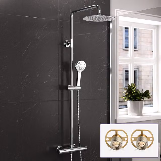Nes Home Modern Round Exposed 2 Way Thermostatic Mixer Shower Set in Silver