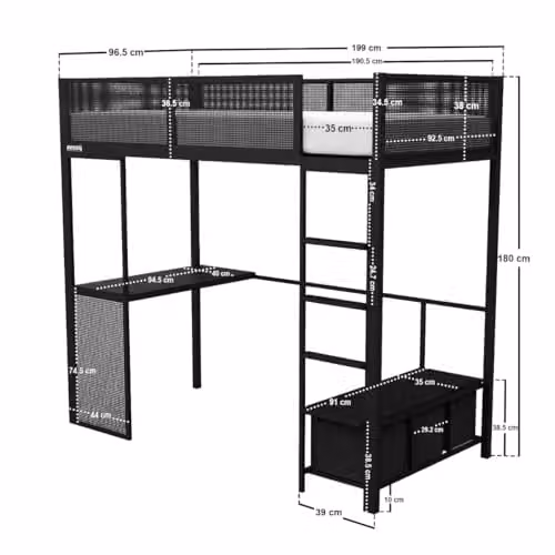 Recoil Glitch Metal Gaming High Sleeper with Desk in Black – 2