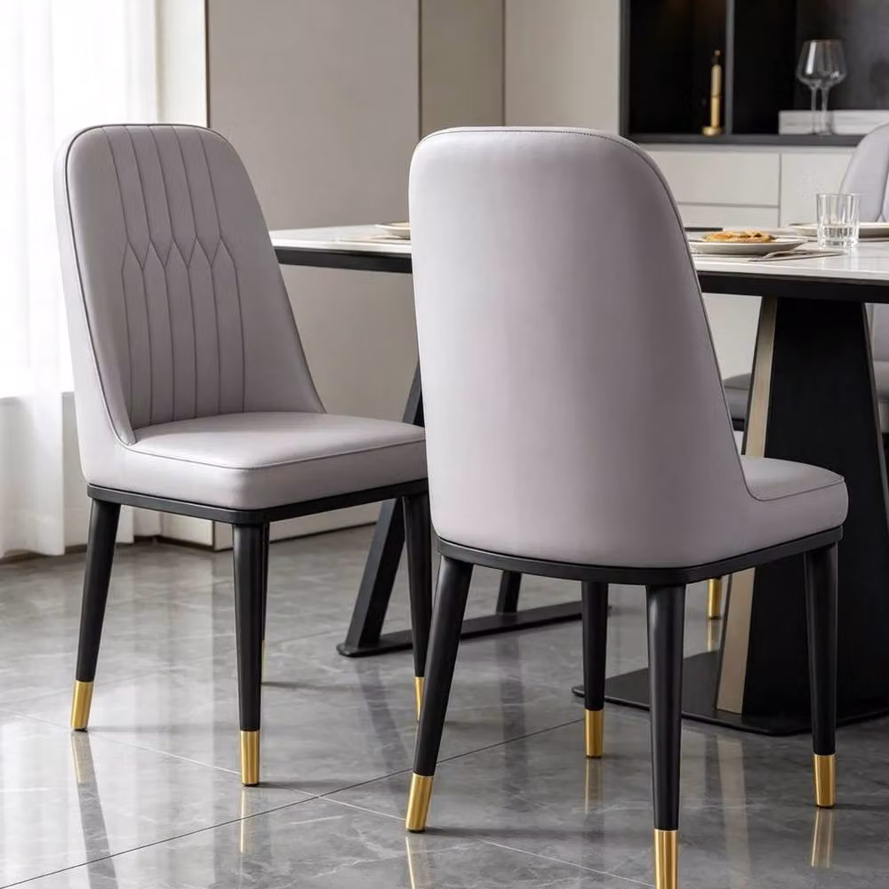 FLAVORA Set of 4 Grey Faux Leather Dining Chairs with Metal Upholstered Frame – 2