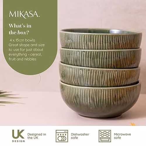 Mikasa Jardin Floral Stoneware Cereal Bowl Set, 4 Pieces, Green, Diameter: 15 cm – 3