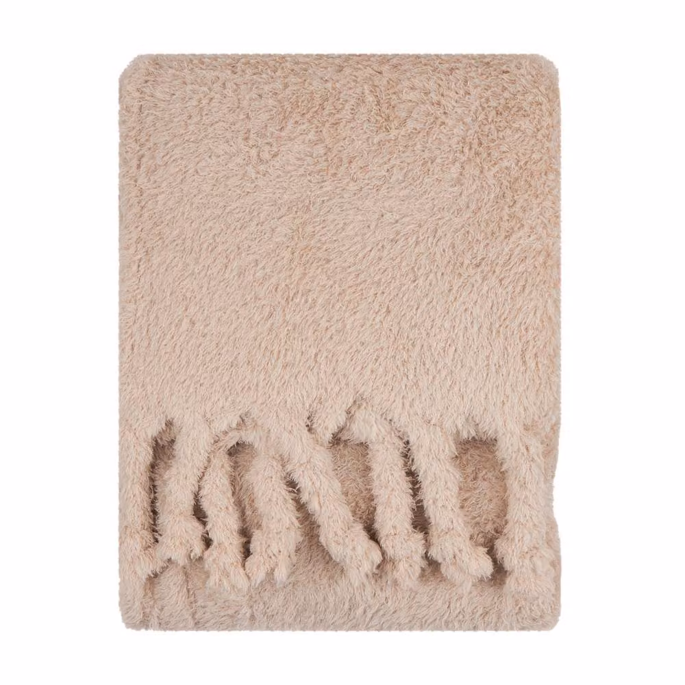 Furn Harlan Borg Sherpa Tasselled Fleece Throw in Beige, W: 140 cm, D: 180 cm – 2
