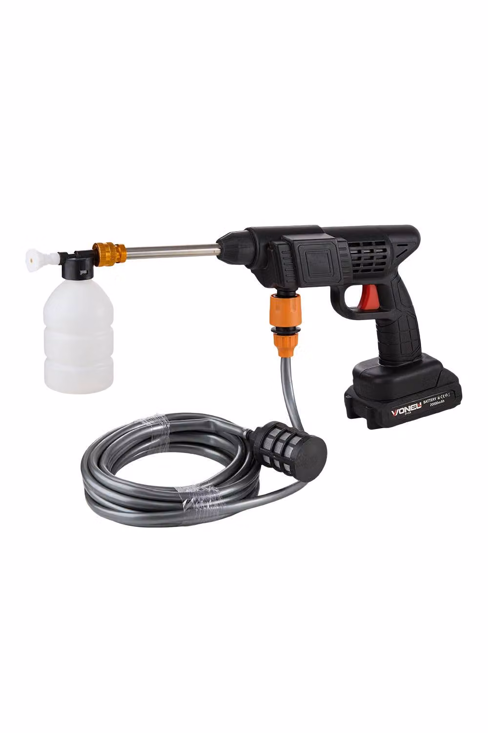 Living and Home 21-Volt Portable Cordless Handheld Pressure Washer in Black with 5m Hose, 2 Batteries and 3 Nozzles – 3
