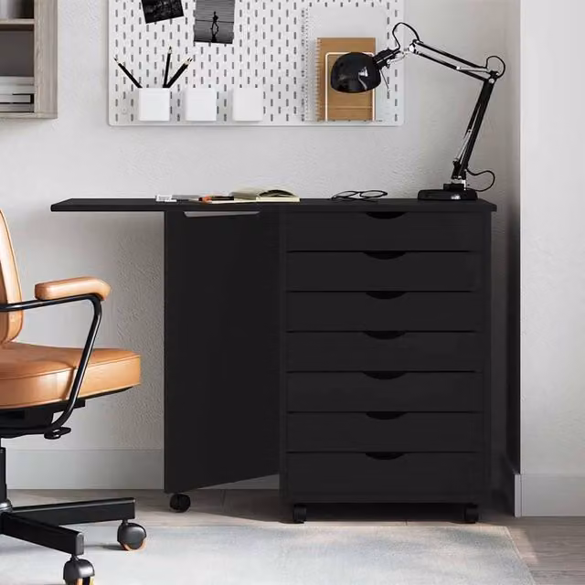 Berkfield Home Rolling Cabinet with Desk in Moss Black Solid Wood Pine – 1