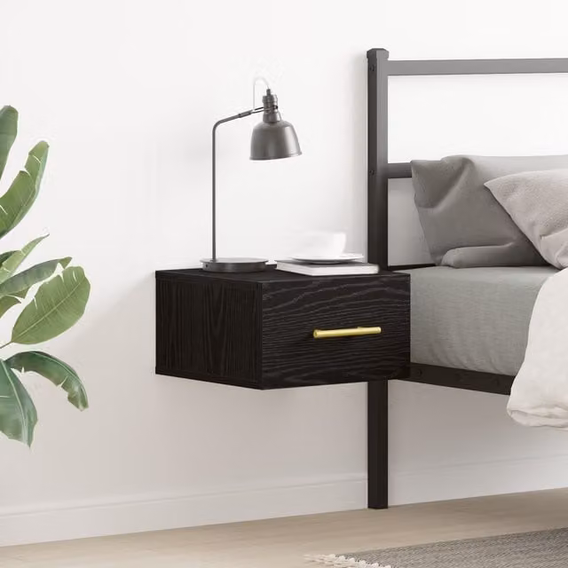 Berkfield Home Wall-Mounted Black Oak Bedside Cabinet W/D/H: 35 x 35 x 20 cm