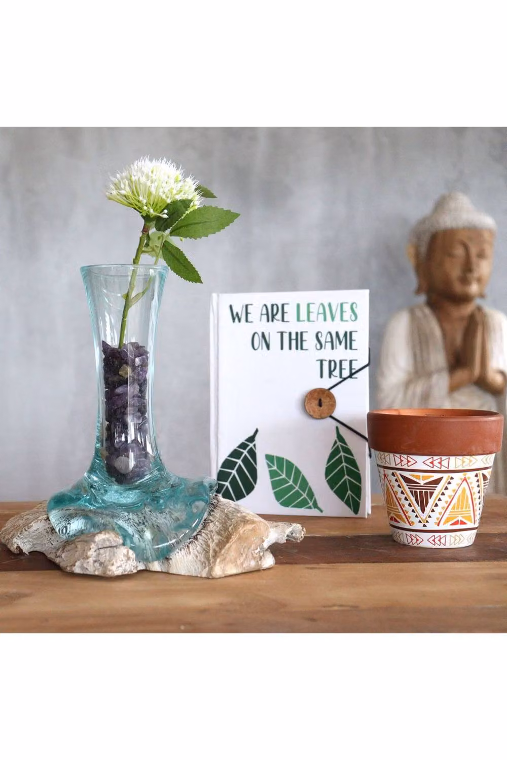 KDMD Small Hand-Blown Molten Glass and Whitewash Wood Tabletop Vase in Turquoise – 2