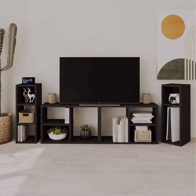 Decortie Combayn Modern Low Freestanding Bookcase in Black Wood